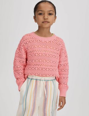 Reiss Girls Pure Cotton Knitted Jumper (5-14 Yrs) - 7-8 Y - Pink, Pink