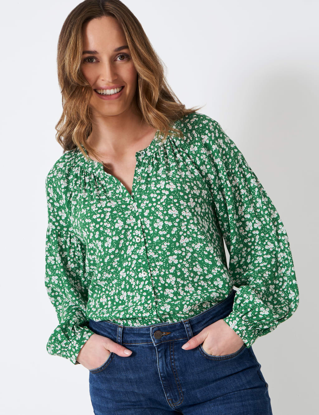 Ditsy Floral V-Neck Blouson Sleeve Blouse image 4