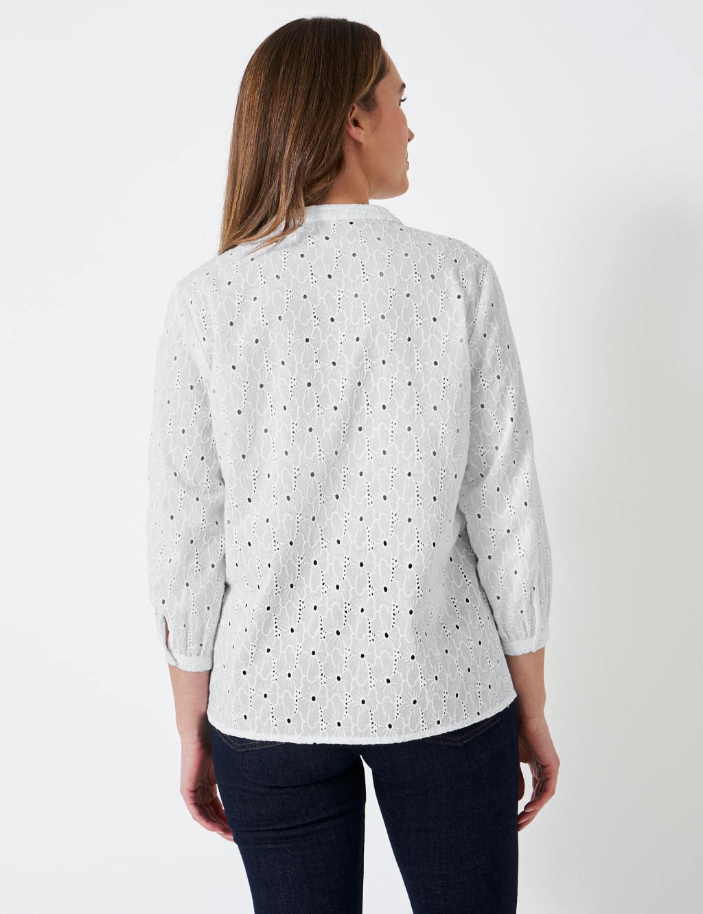 Cotton Rich Broderie Crew Neck Blouse image 3