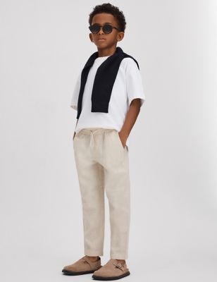 Reiss Boy's Pure Linen Elasticated Waist Trousers (3-14 Yrs) - 9-10Y - Stone, Stone