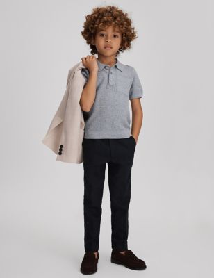 Reiss Boy's Pure Cotton Textured Polo Shirt (3-14 Yrs) - 11-12 - Blue, Blue
