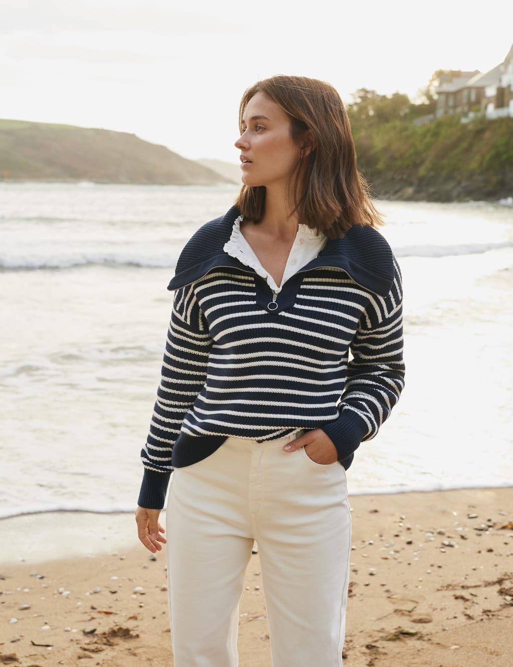 Pure Cotton Striped Half Zip Jumper image 4