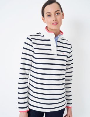 Crew Clothing Womens Pure Cotton Striped Funnel Neck Sweatshirt - 8 - White Mix, White Mix