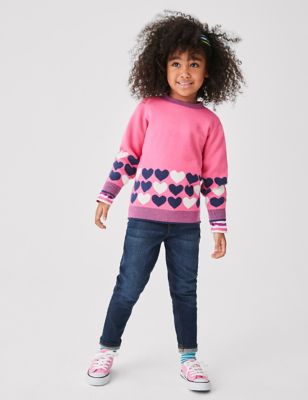 Crew Clothing Girls Heart Border Jumper (3-12 Yrs) - 5-6 Y - Pink Mix, Pink Mix