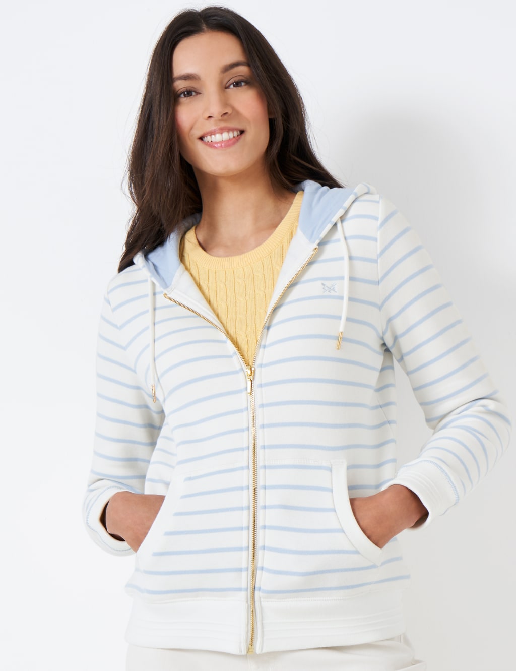 Cotton Rich Striped Zip Up Hoodie image 1