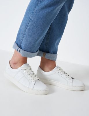 Crew Clothing Womens Leather Lace Up Trainers - 3 - White, White