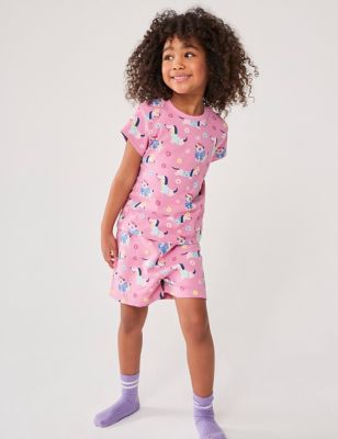 Crew Clothing Girl's Pure Cotton Dog Print Pyjamas (3-9 Yrs) - 6-7 Y - Pink Mix, Pink Mix
