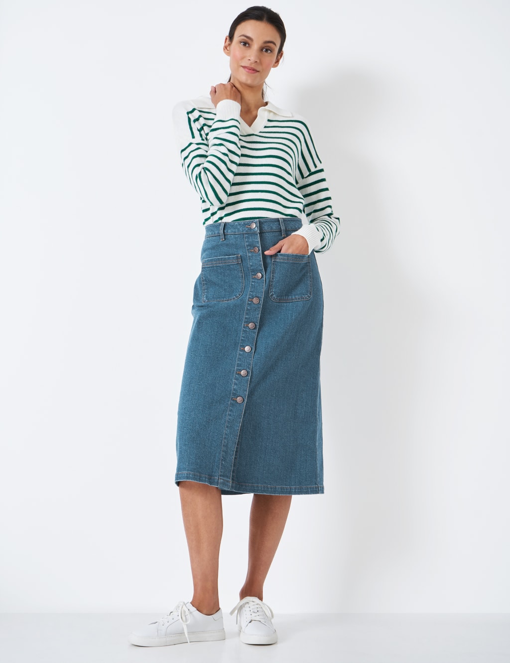 Denim Button Front Midi Skirt image 1