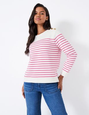 Crew Clothing Womens Cotton Rich Striped Crew Neck Sweatshirt - 12 - Pink Mix, Pink Mix