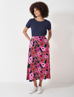 Crew Clothing Womens Floral Midi A-Line Skirt - 16 - Pink Mix, Pink Mix