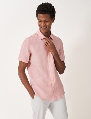 Crew Clothing Mens Pure Linen Shirt - Coral, Coral,Blue Mix,White,Light Blue,Light Pink
