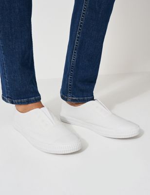 Crew Clothing Womens Canvas Slip On Trainers - 36 - White, White,Navy