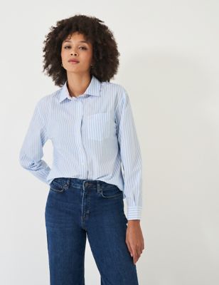 Crew Clothing Women's Striped Relaxed Button Through Shirt - 12 - Blue Mix, Blue Mix,Pink Mix