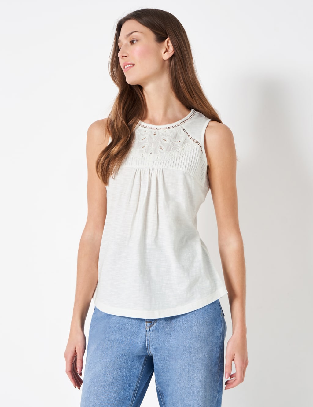 Pure Cotton Embroidered Lace Insert Vest Top image 1