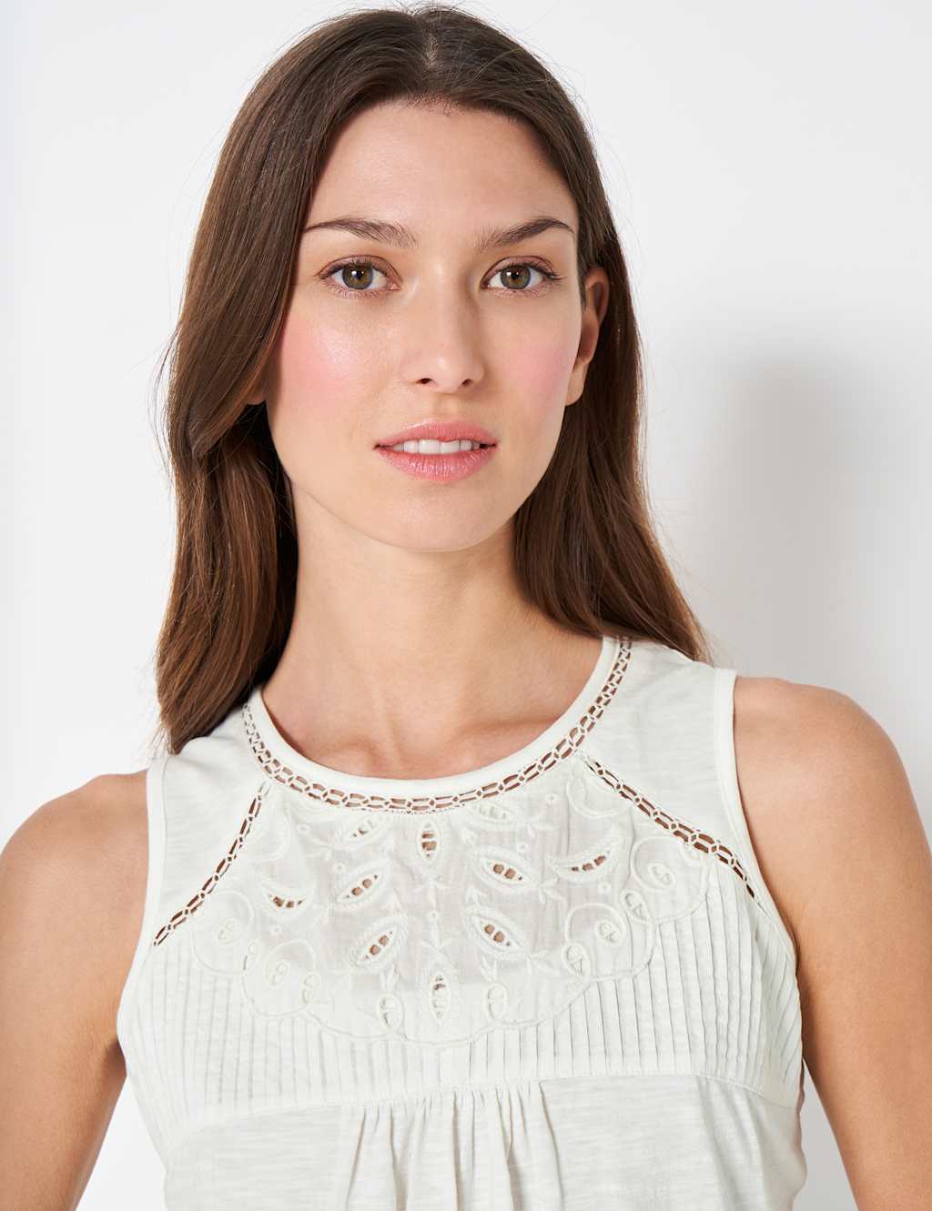 Pure Cotton Embroidered Lace Insert Vest Top image 4