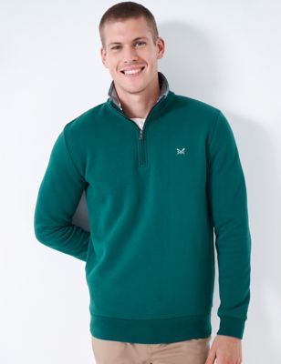 Crew Clothing Mens Cotton Rich Half Zip Sweatshirt - XXL - Dark Green, Dark Green