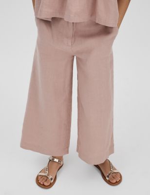 Reiss Girl's Pure Linen Wide Leg Trousers (4-14 Yrs) - 12-13 - Pink, Pink