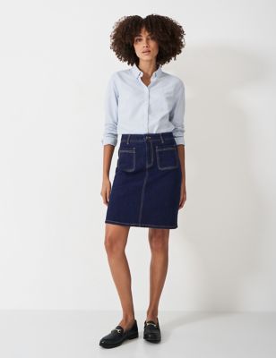Crew Clothing Womens Cotton Rich Denim Knee Length A-Line Skirt - 10 - Indigo, Indigo
