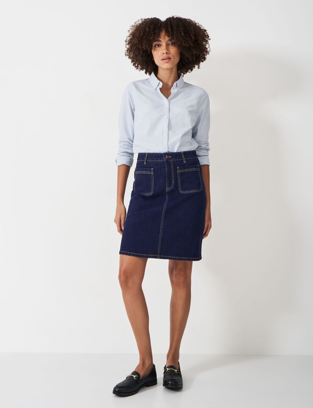 Cotton Rich Denim Knee Length A-Line Skirt