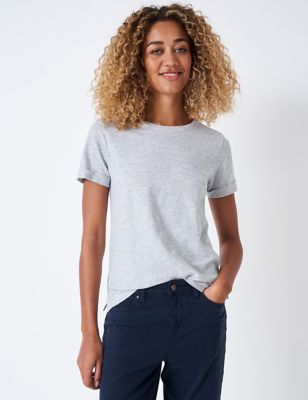 Crew Clothing Women's Pure Cotton T-Shirt - 6 - Light Grey, Light Grey,Pink,White,Navy