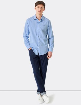 Crew Clothing Men's Slim Fit Pure Cotton Check Poplin Shirt - XXL - Blue Mix, Blue Mix,Medium Blue M