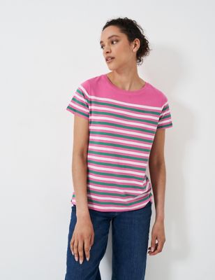 Crew Clothing Women's Pure Cotton Striped T-Shirt - 8 - Pink Mix, Pink Mix