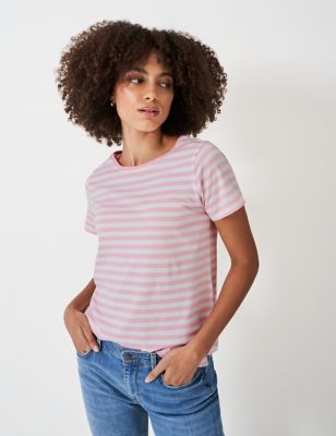 Crew Clothing Womens Pure Cotton Jersey Striped T-Shirt - 10 - White Mix, White Mix