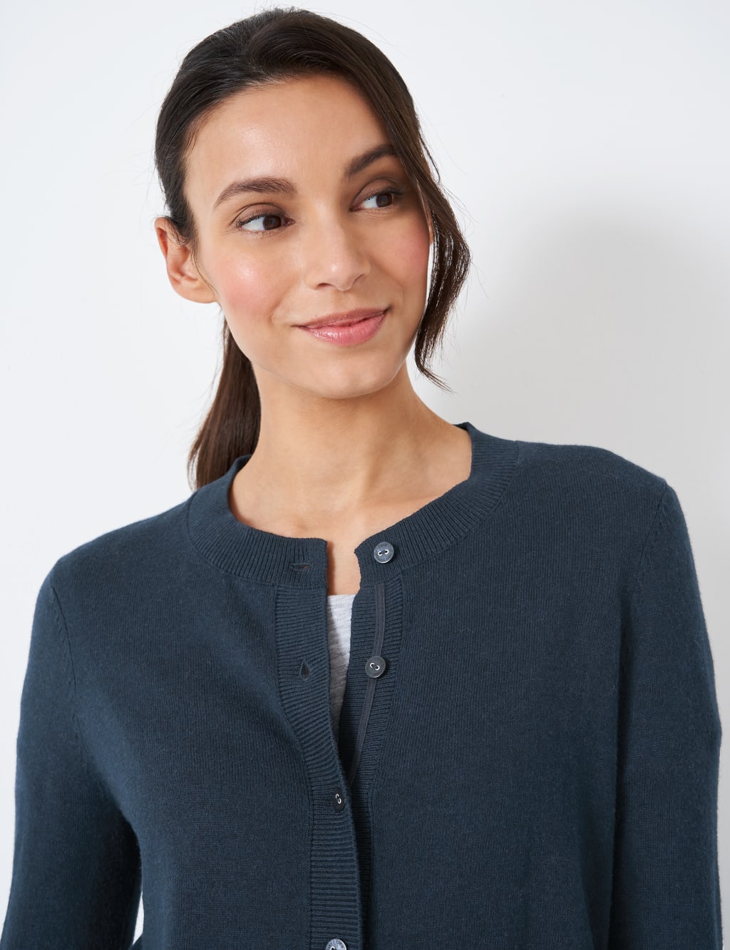 Cotton Blend Crew Neck Button Front Cardigan image 5