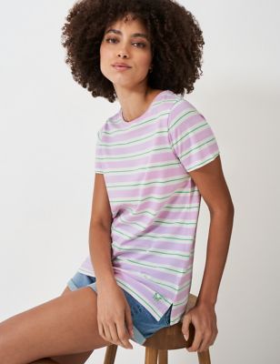Crew Clothing Women's Pure Cotton Jersey Striped T-Shirt - 10 - Light Pink Mix, Light Pink Mix