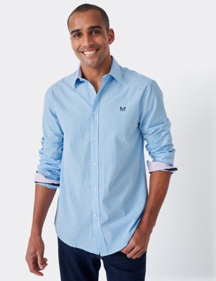Crew Clothing Men's Pure Cotton Check Shirt - Blue, Blue,Navy Mix,Light Pink Mix