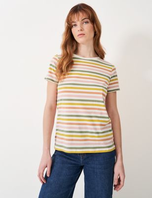 Crew Clothing Women's Pure Cotton Striped T-Shirt - 14 - Orange Mix, Orange Mix