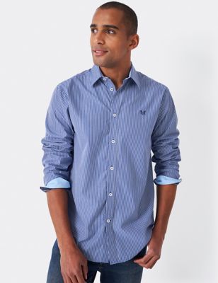 Crew Clothing Mens Regular Fit Pure Cotton Striped Poplin Shirt - Navy Mix, Navy Mix,Blue Mix