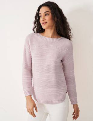 Crew Clothing Women's Cotton Blend Textured Jumper - 8 - Light Pink, Light Pink,White