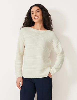 Crew Clothing Womens Cotton Blend Textured Jumper - 14 - White, White,Light Pink