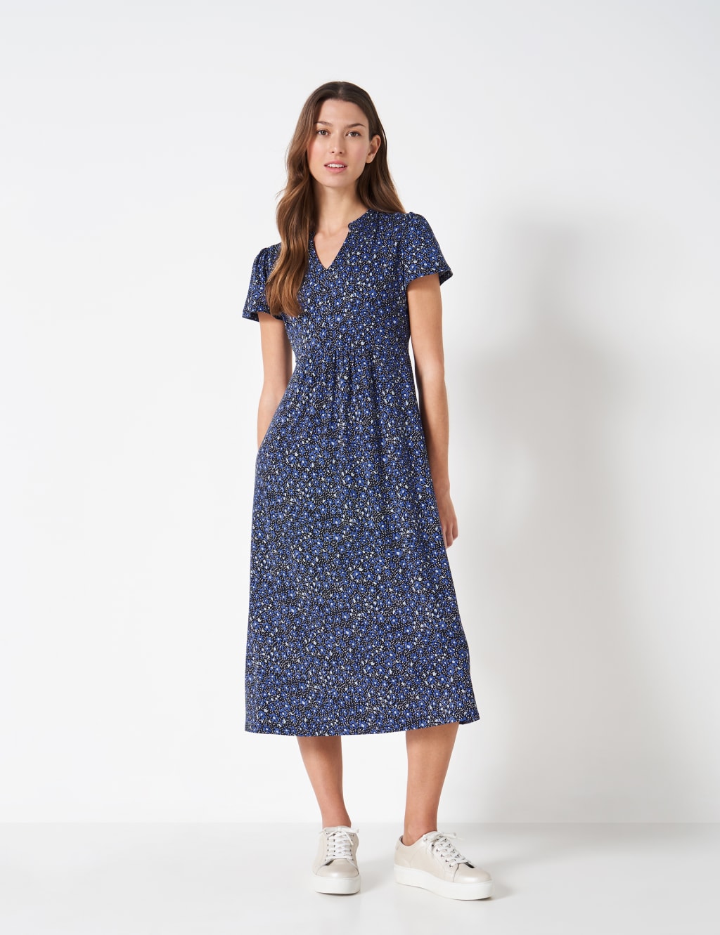 Jersey Floral V-Neck Midi Tea Dress image 1