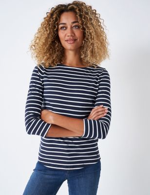 Crew Clothing Women's Jersey Striped Top - 6 - Navy Mix, Navy Mix,White Mix