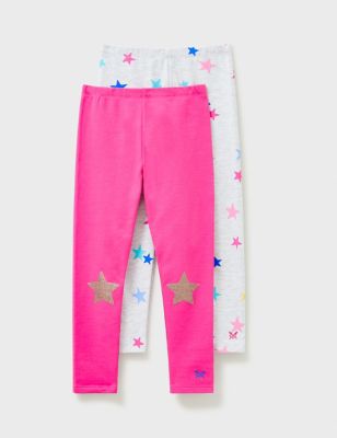 Crew Clothing Girl's Cotton Rich Stars Leggings (3-9 Yrs) - 7-8 Y - Pink Mix, Pink Mix