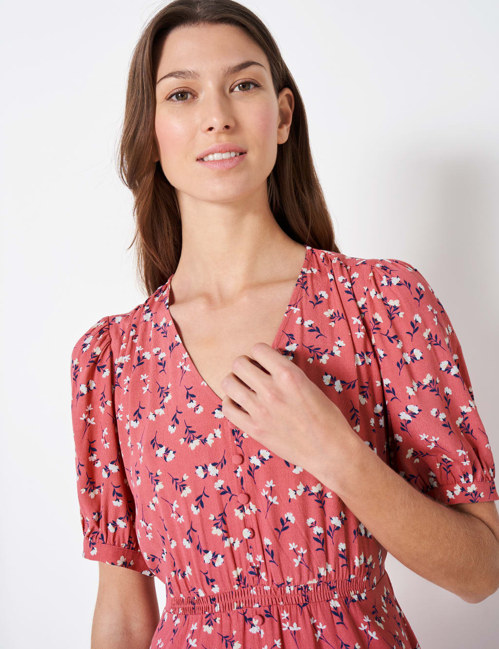 Floral V-Neck Tie Waist Midi Tea Dress image 2