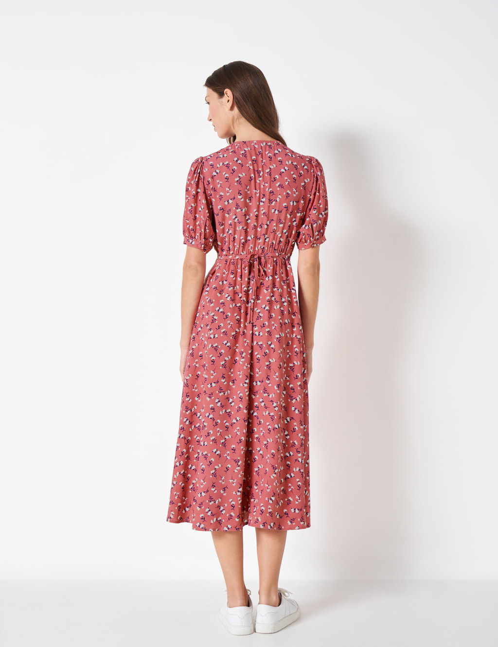 Floral V-Neck Tie Waist Midi Tea Dress image 3