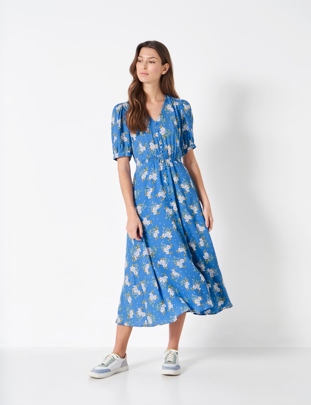 Floral V-Neck Tie Waist Midi Tea Dress image 1