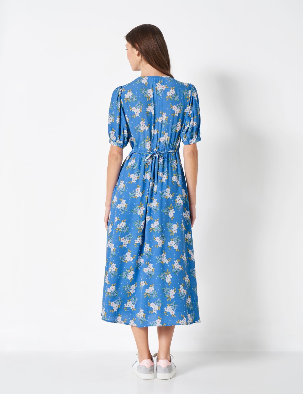 Floral V-Neck Tie Waist Midi Tea Dress image 3