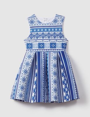 Reiss Girl's Tile Print Dress (4-14 Yrs) - 6-7 Y - Blue Mix, Blue Mix