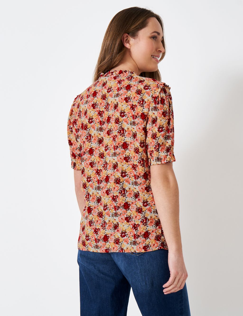 Ditsy Floral Crew Neck Puff Sleeve Blouse image 3