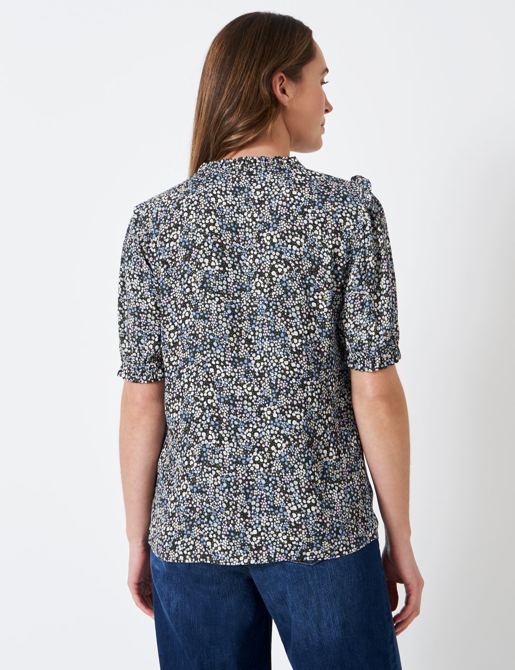 Ditsy Floral Crew Neck Puff Sleeve Blouse image 3