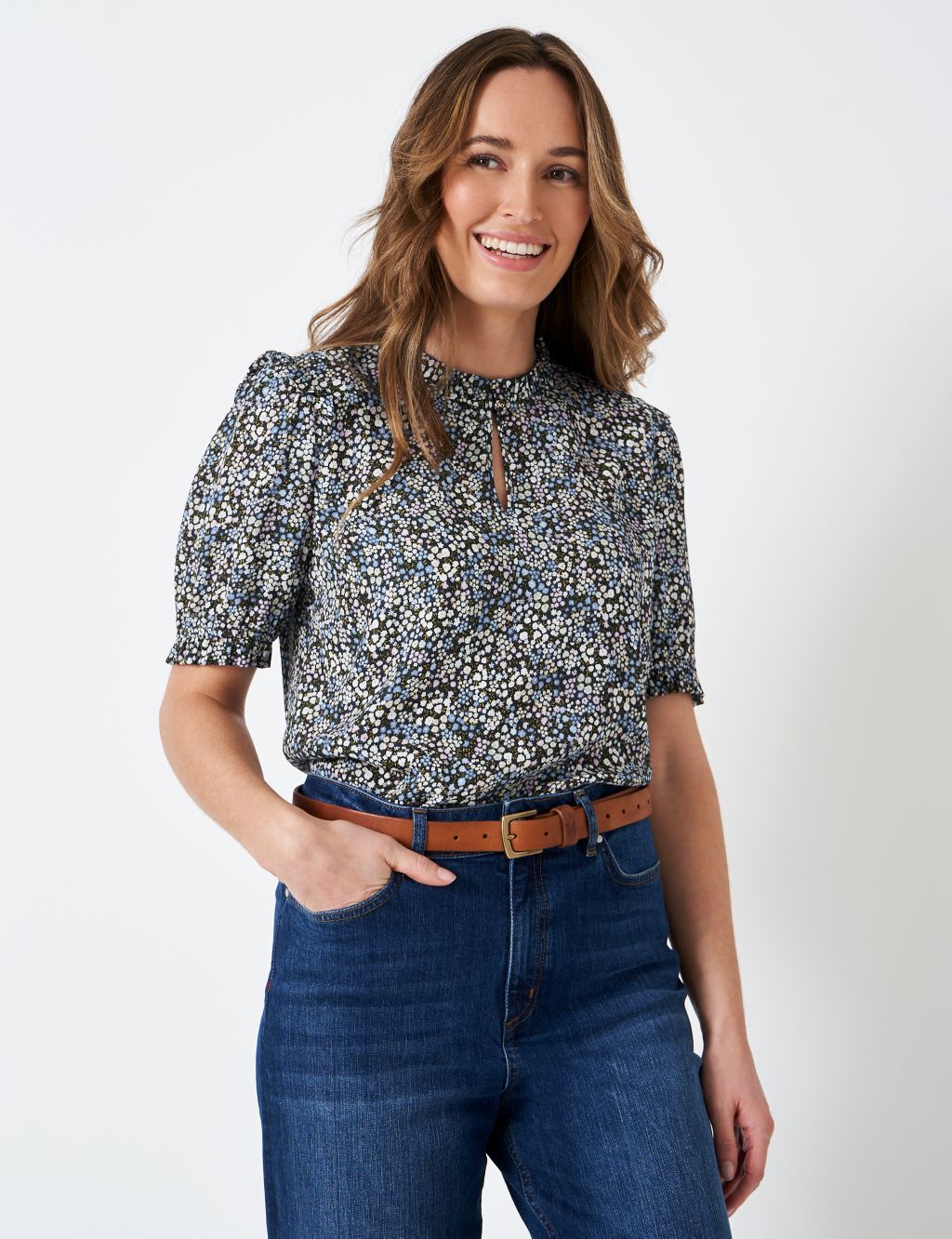 Ditsy Floral Crew Neck Puff Sleeve Blouse image 4