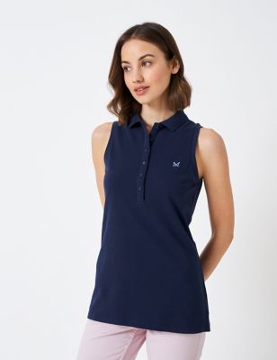 Crew Clothing Womens Pure Cotton Polo Top - 8 - Navy, Navy,Light Pink