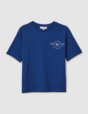 Reiss Boy's Pure Cotton Slogan T-Shirt (3-14 Yrs) - 3-4 Y - Blue, Blue,Dark Green