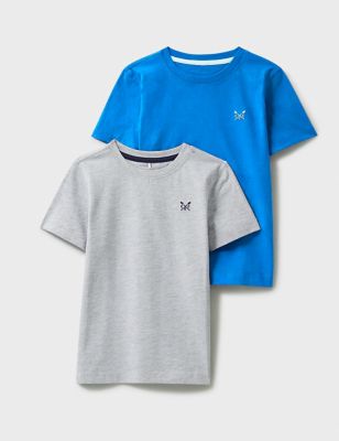 Crew Clothing Boy's 2pk Pure Cotton T-Shirts (3-12 Yrs) - 8-9 Y - Blue Mix, Blue Mix,Khaki Mix