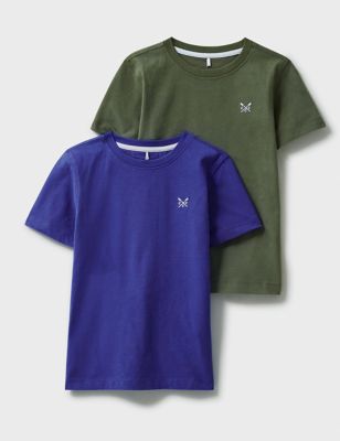 Crew Clothing Boys 2pk Pure Cotton T-Shirts (3-12 Yrs) - 5-6 Y - Khaki Mix, Khaki Mix,Blue Mix