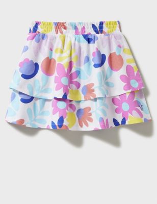 Crew Clothing Girls Pure Cotton Floral Skort (3-12 Yrs) - 8-9 Y - White Mix, White Mix